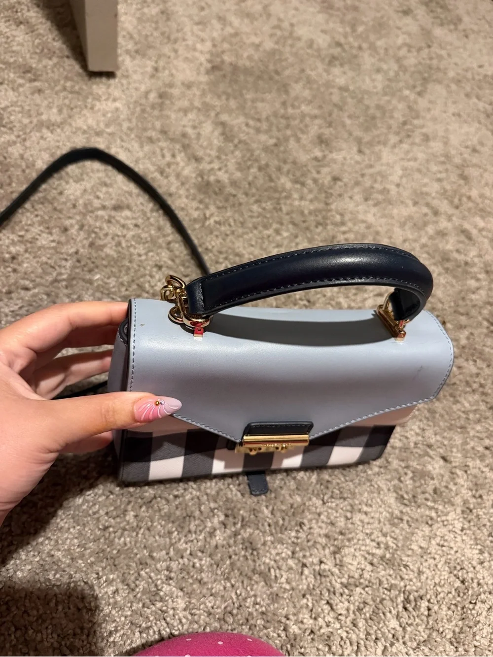 Michael Kors 🔥 Plaid Top-Handle Bag in Light Blue and Black